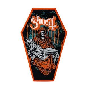 Ghost Band Official Pietra Coffin Shaped Iron On Patch 7” x 4.25”